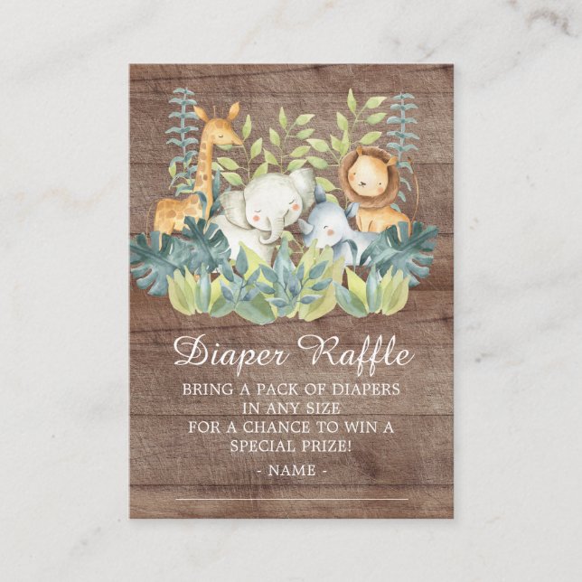 Rustic Jungle Animal Baby Shower Diaper Raffle Tilläggskort (Framsida)
