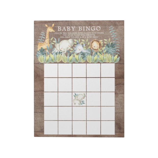 Rustic jungle Animals Baby Shower Bingo Game Anteckningsblock (Roterad)