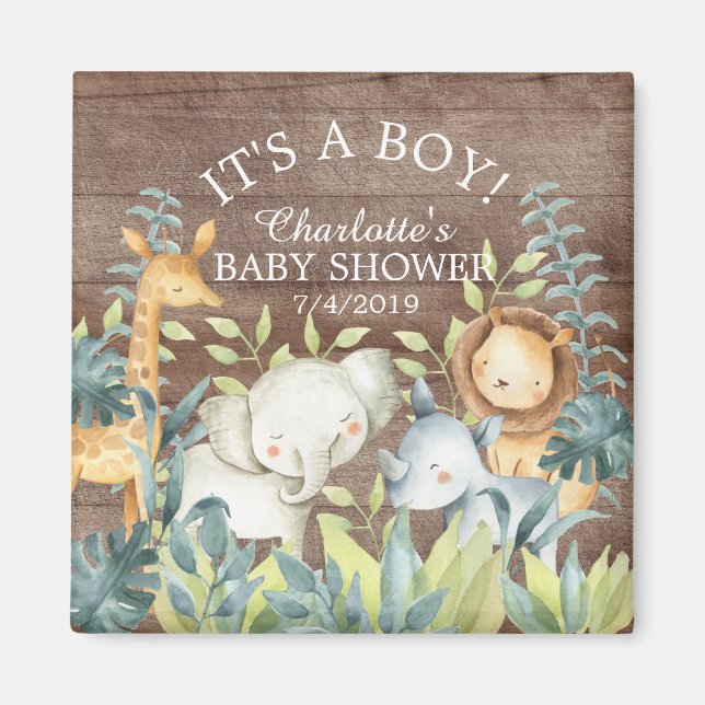 Rustic jungle Animals Baby Shower Favor Magnet (Framsidan)
