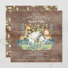 Rustic Jungle Animals Baby Shower Inbjudningar