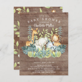 Rustic Jungle Animals Neutralt Baby Shower Inbjudningar