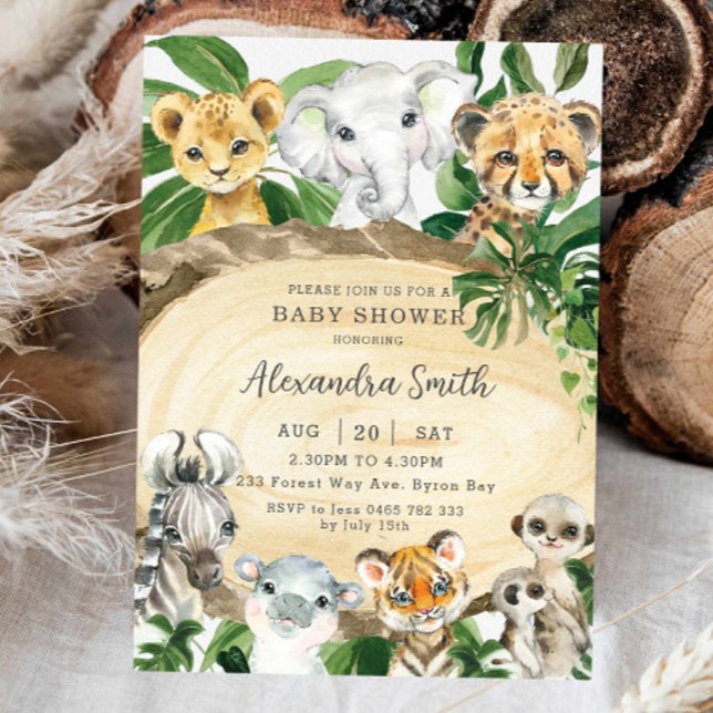 Rustic Jungle Animals Wood Greenery Baby Shower Inbjudningar (Skapare uppladdad)