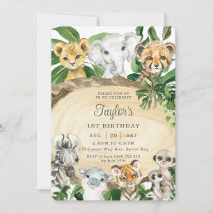 Rustic Jungle Animals Wood Greenery Födelsedagsfes Inbjudningar
