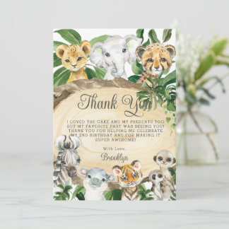 Rustic Jungle Animals Wood Greenery Födelsedagsfes Tack Kort