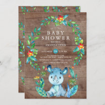 Rustic Jungle Blue Rhinoceros Boy Shower