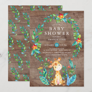 Rustic Jungle Giraffe Boy Shower Inbjudningar