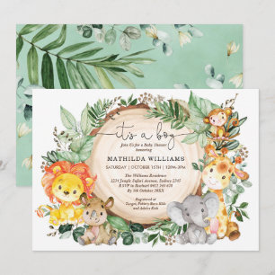 Rustic Jungle Greenery Vilda djur Baby Shower Inbjudningar