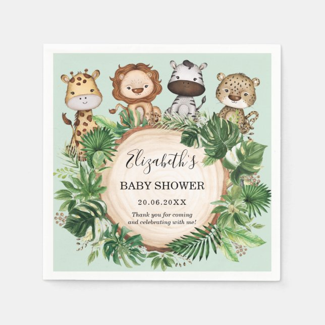 Rustic Jungle Safari Animals Greenery Baby Shower Pappersservett (Framsidan)