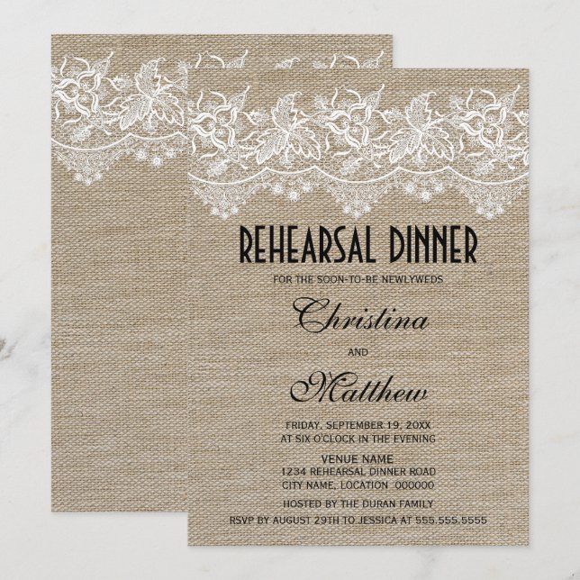Rustic Jute och Snöre Rehearsal Dinner Inbjudningar (Fram/baksida)