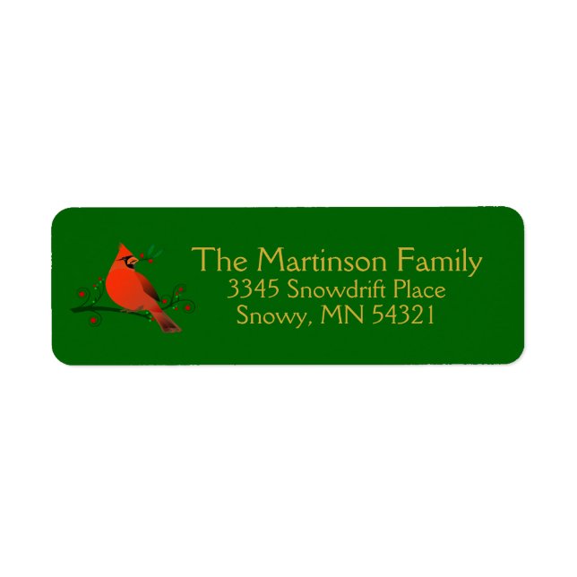 Rustic kardinal vid Gren med Berries Helgdag Returadress Etikett (Framsidan)