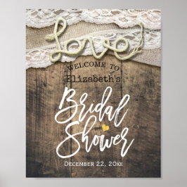 Rustic Kärlek Rope Burlap Snöre Möhippa Välkommen Poster