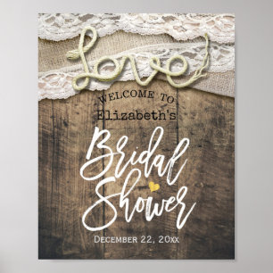 Rustic Kärlek Rope Burlap Snöre Möhippa Välkommen Poster