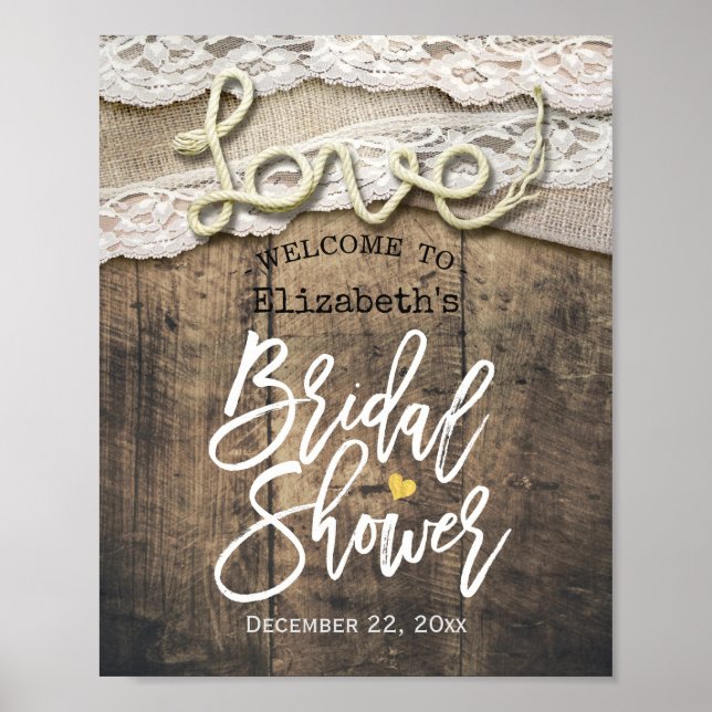 Rustic Kärlek Rope Burlap Snöre Möhippa Välkommen Poster (Framsidan)