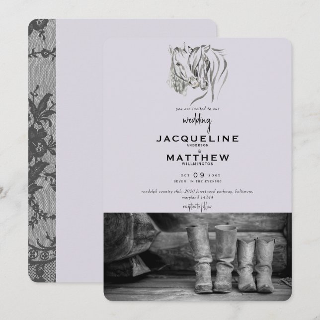 Rustic Kärlek & Snöre Lavender bröllopsinbjudan Inbjudningar (Fram/baksida)
