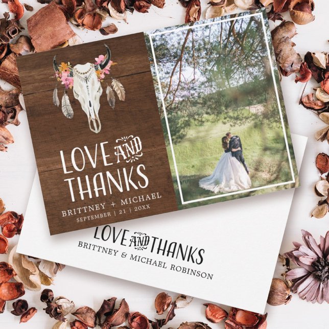 Rustic Kärlek Tack Antler Mörk Wood tackkort Kort (Skapare uppladdad)