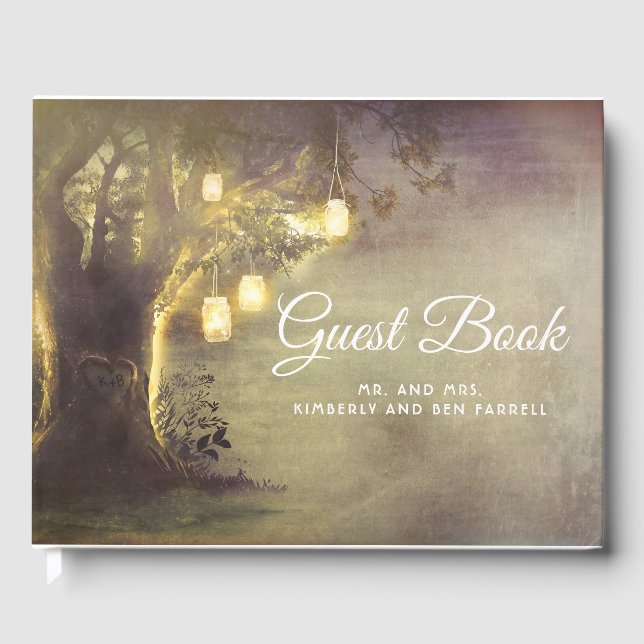 Rustic Kärlek Träd och Mason Burk Ljus Bröllop Gästböcker (Framsida)
