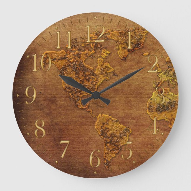 Rustic Karta i American Continent Clock Stor Klocka (Framsida)