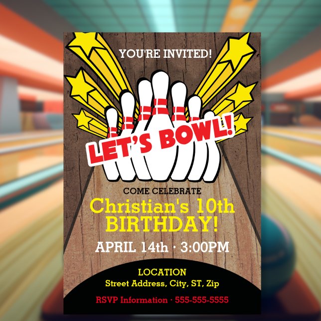 Rustic Kids Bowling Birthday med Stift Inbjudningar (Skapare uppladdad)