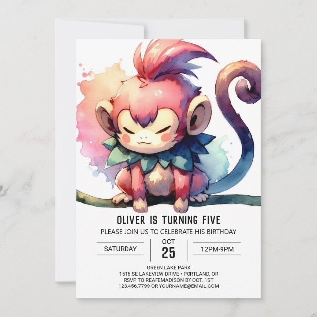Rustic Kids Monkey Birthday Inbjudningar (Framsida)