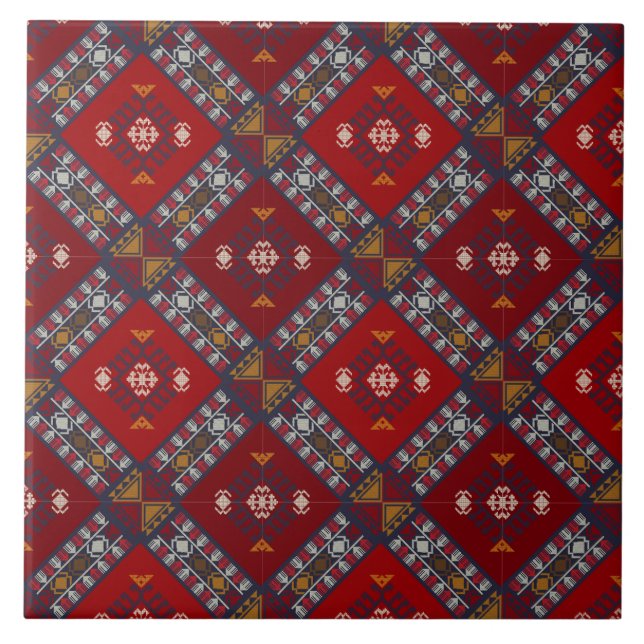 Rustic Kilim Mönster Home Decor Kakelplatta (Framsidan)