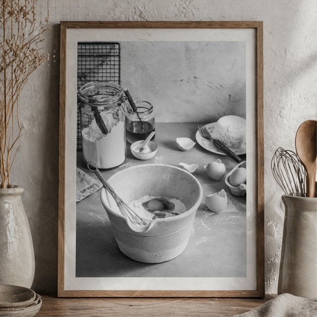 Rustic Kitchen Baking Scene Black and White Photo Poster (Skapare uppladdad)