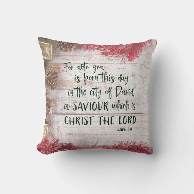 Rustic KJV jul Bible Verse Kudde (Framsida)