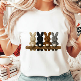 Rustic Knitted Easter Bunnies Farmhouse Style Wome T Shirt