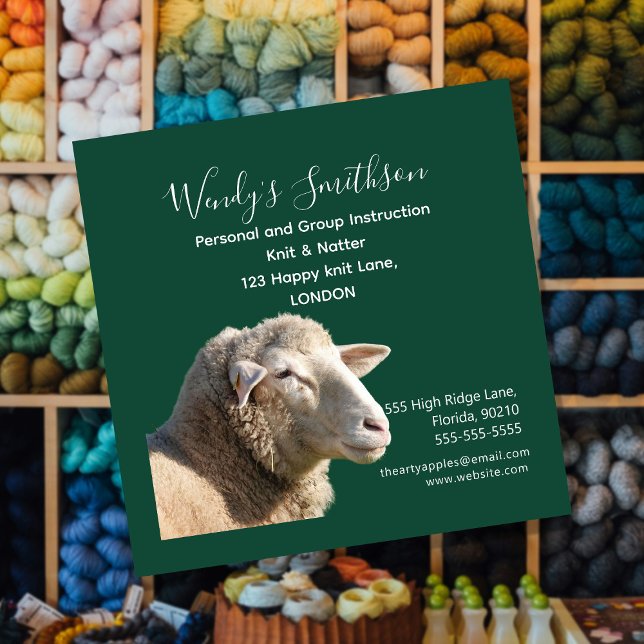 Rustic Knitting Teacher Business Card | Wool Yarn  Fyrkantigt Visitkort (Skapare uppladdad)