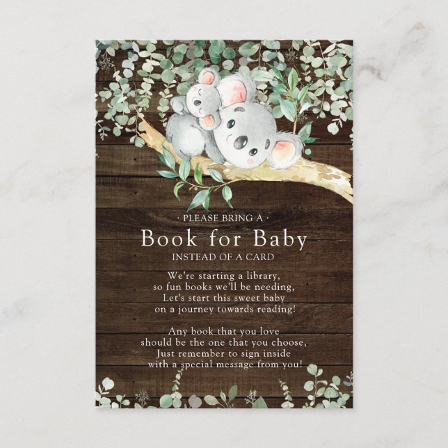 Rustic Koala Bear Baby Shower Bok för Baby Card Tilläggskort (Framsida)