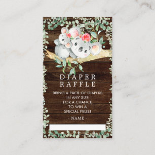 Rustic Koala Bear Baby Shower Diaper Raffle Biljet Tilläggskort