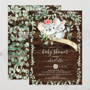 Rustic Koala Bear Boys Baby Shower-inbjudan Inbjudningar