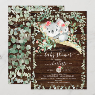 Rustic Koala Bear Girls Baby Shower-inbjudan Inbjudningar