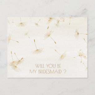 Rustic kommer du att bli min Bridesmaid Dandelion Inbjudan Vykort