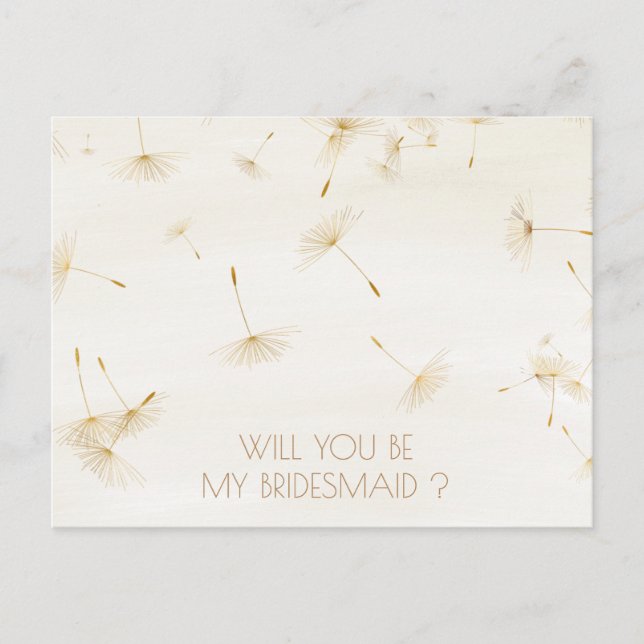 Rustic kommer du att bli min Bridesmaid Dandelion  Inbjudan Vykort (Framsida)