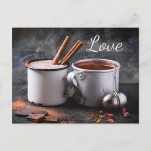 Rustic Kopp i Tea och Hett Chocolate Couple i Kärl Vykort