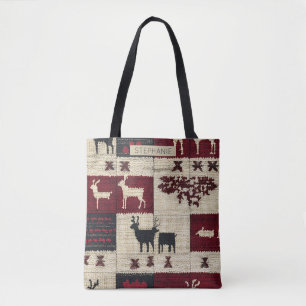 Rustic Kor-Stitch Patchwork Folk Helgdag Motif Tygkasse