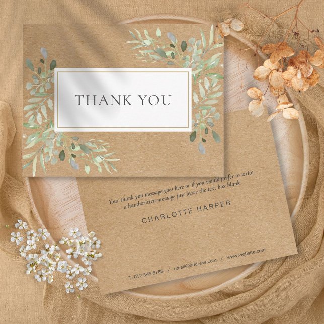 Rustic Kraft Affärs Tacksamhet Vårblad Vykort (Rustic Kraft Business Thank You Spring Leaves Postcard)