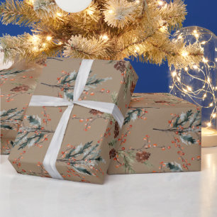 Rustic Kraft All Winter Spruce Cones Ilex Berries Presentpapper