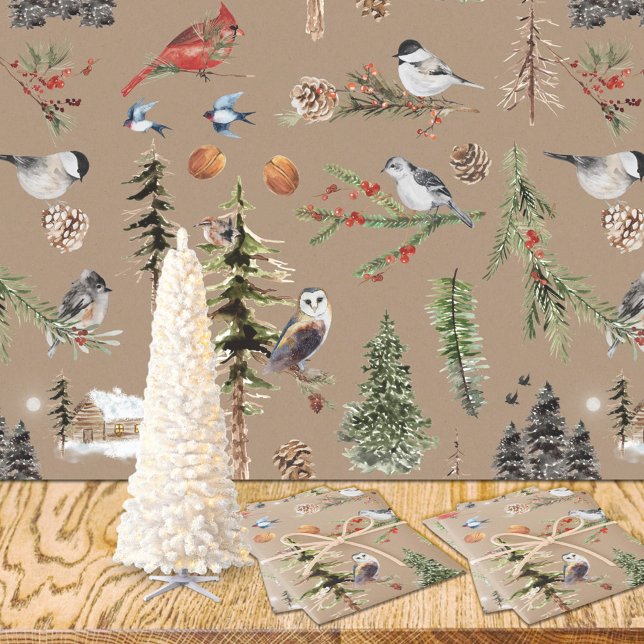 Rustic Kraft Allt Woodland Winter Birds Presentpapper (Rustic Kraft Everything Woodland Winter Birds Wrapping Paper Rolls)