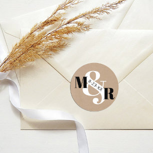 Rustic Kraft Ampersand Monogram Bröllops Kuvert Runt Klistermärke
