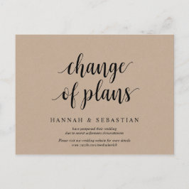 Rustic Kraft, ändrad planering, bröllop uppskjuten Vykort