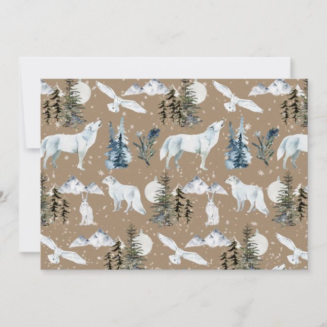 Rustic Kraft Arctic Hare Varg Fox Snowy Uggla Blan Inbjudningar (Framsida)