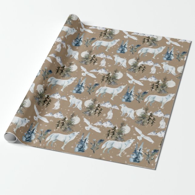 Rustic Kraft Arctic Hare Varg Fox Snowy Uggla Wrap Presentpapper (Utrullad)
