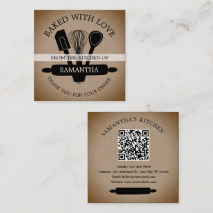Rustic Kraft bakat med Kärlek QR-koden Tack Fyrkantigt Visitkort