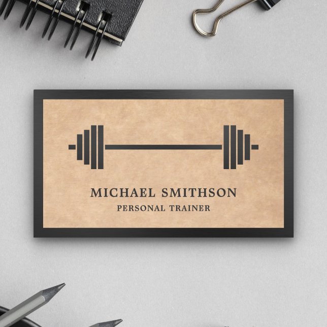 Rustic Kraft Barbell Fitness Personlig Tränare Visitkort (Skapare uppladdad)