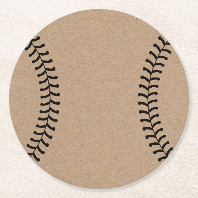 Rustic Kraft Baseboll Sport Tema Underlägg Papper Rund (Framsidan)