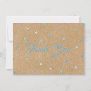 Rustic Kraft Blå Hjärtan Script Tack Kort