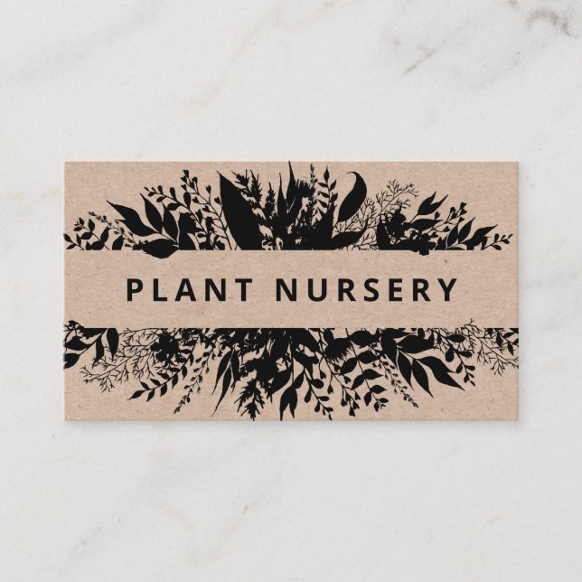 Rustic Kraft Black Bouquet Homodwn Plant Nursery Visitkort (Framsida)