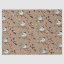 Rustic Kraft Black Cap Chickadee Bird Red Berries