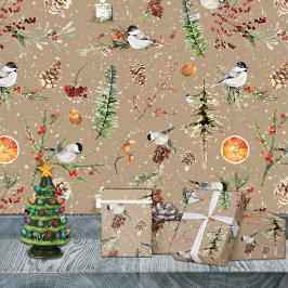 Rustic Kraft Black Cap Chickadee jul Party Presentpapper